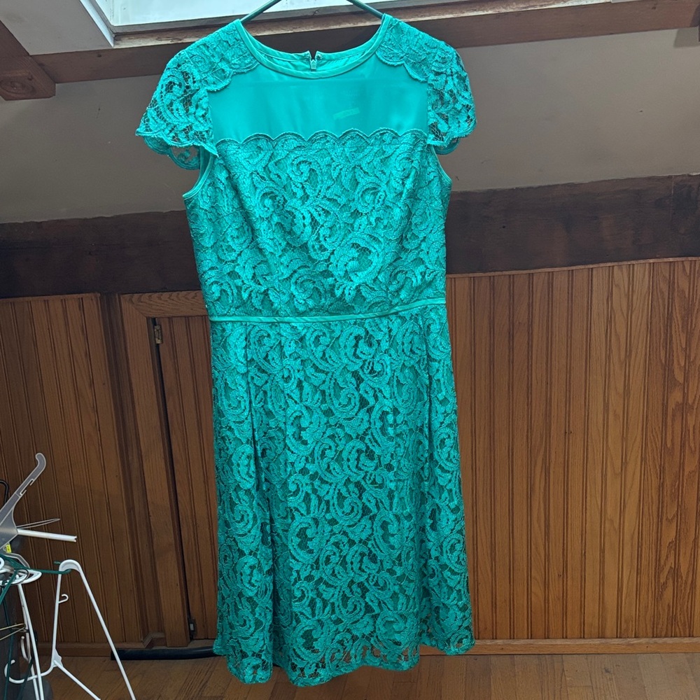 Adrianna Papell Turquoise Lace Midi Dress